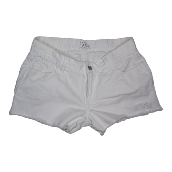 White Cutoff 100% Cotton Denim Shorts Distressed Size 8 - Picture 1 of 4
